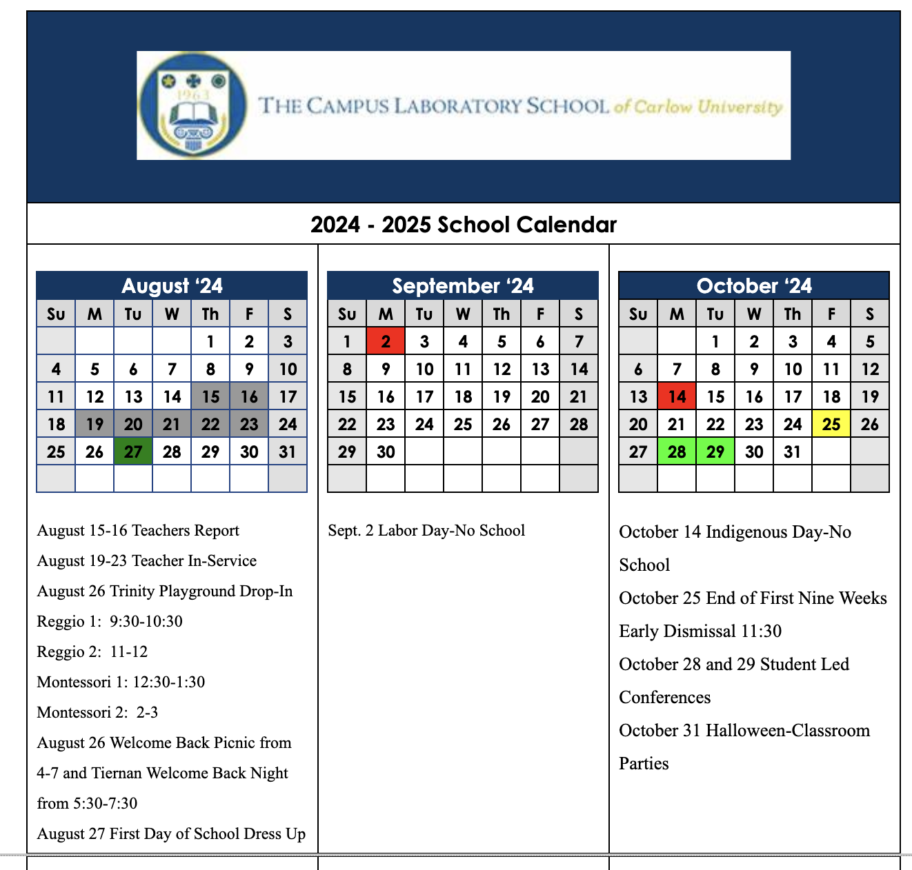 2024-2025 CLS Academic Calendar